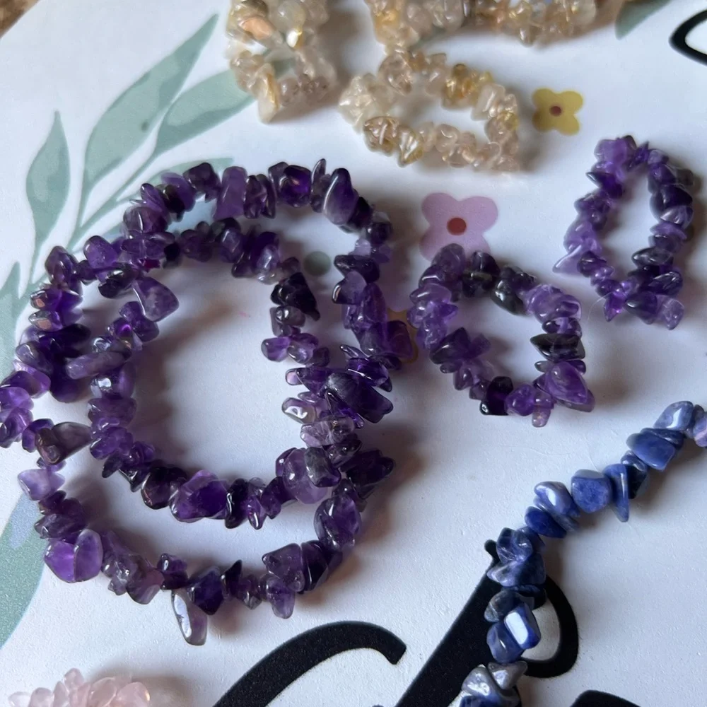 Set of 8 bracelets and 10 rings Natural Crystal Chakra Gemstone Crystal Chip.